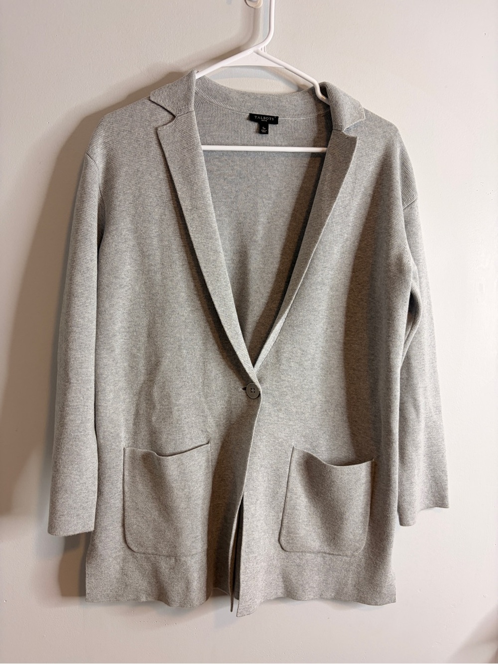 Talbots Light Gray Knit Blazer Cardigan Small Petite